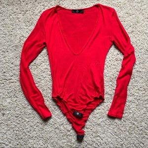 Deep v red bodysuit